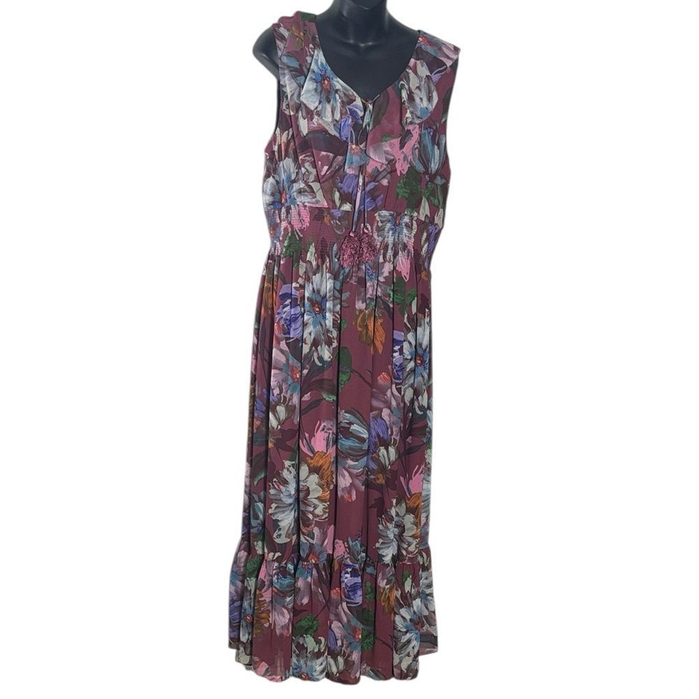Soft surroundings women’s large maxi dress floral smock ruffle hem dark romantic